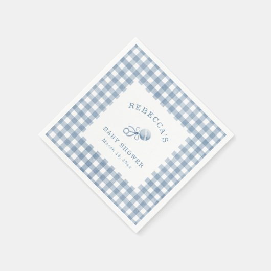Classic Blue Gingham Boy Baby shower Servet (Hoek)