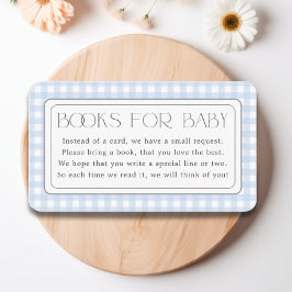 Classic Blue Gingham Boy Boeken voor Baby shower Informatiekaartje