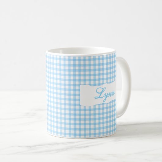 Classic Blue Gingham Personalized Name Koffiemok (Voorkant rechts)