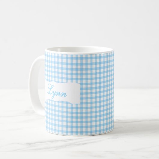 Classic Blue Gingham Personalized Name  Koffiemok (Voorkant links)