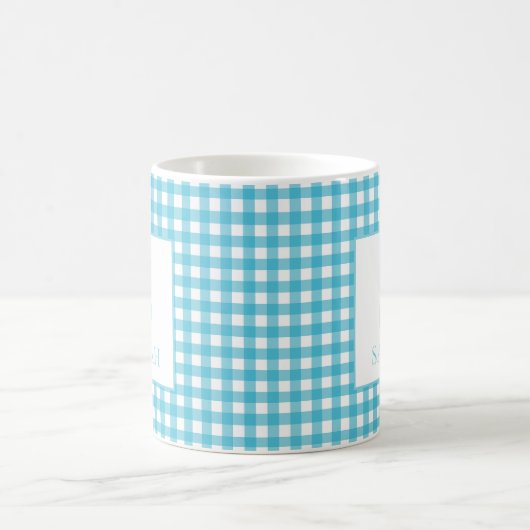 Classic Blue Gingham Plaid Monogram Name Koffiemok (Center)