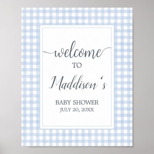 Classic Blue Gingham Welkom Poster (Voorkant)