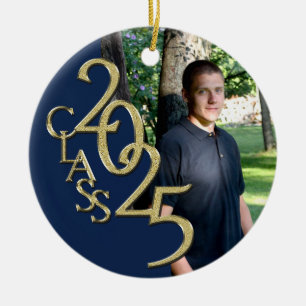 Classic Blue Gold 2025 Afstuderen Foto Keramisch Ornament
