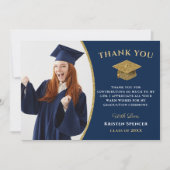 Classic Blue Gold Afstuderen Foto Afstuderen Bedankkaart (Voorkant)