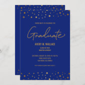 Classic Blue Gold Celebrate Afstuderen uitnodiging (Voorkant / Achterkant)
