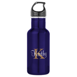 Classic Blue Gold Monogram Initiaal Waterfles