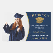 Classic Blue Gold Photo Afstuderen Hartelijk dank Rechthoekige Sticker (Voorkant)