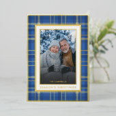 Classic Blue Gold Play Season's Groetjes Foto Folie Feestdagenkaart (Staand Voorkant)