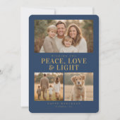 Classic Blue Hanukkah Peace & Light Photo Collage Feestdagenkaart (Voorkant)