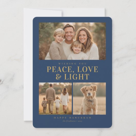 Classic Blue Hanukkah Peace & Light Photo Collage Feestdagenkaart (Voorkant)