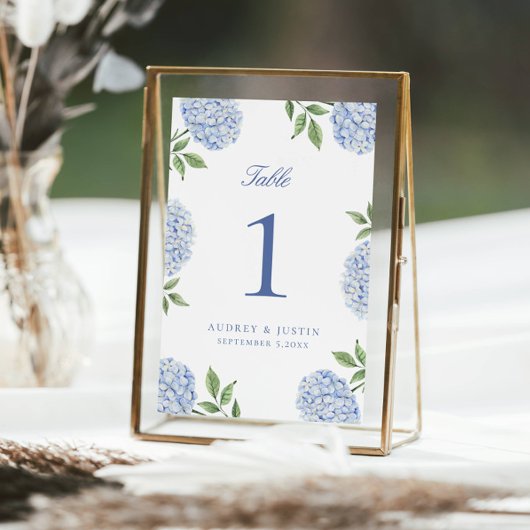 Classic Blue Hydrangea Flower Large Table Number Bedankkaart