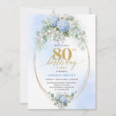 Classic Blue Hydrangea Gold 80 Birthday Celebrate Kaart (Voorkant)