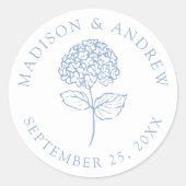 Classic Blue Hydrangea Personalized Wedding Ronde Sticker (Voorkant)