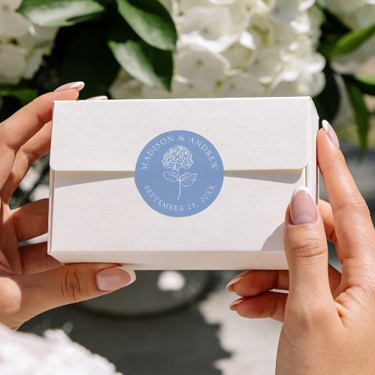 Classic Blue Hydrangea Personalized Wedding Ronde Sticker