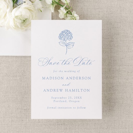 Classic Blue Hydrangea Photo Wedding Save The Date