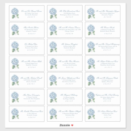 Classic Blue Hydrangea Wedding Guest Address Sticker (Vel)