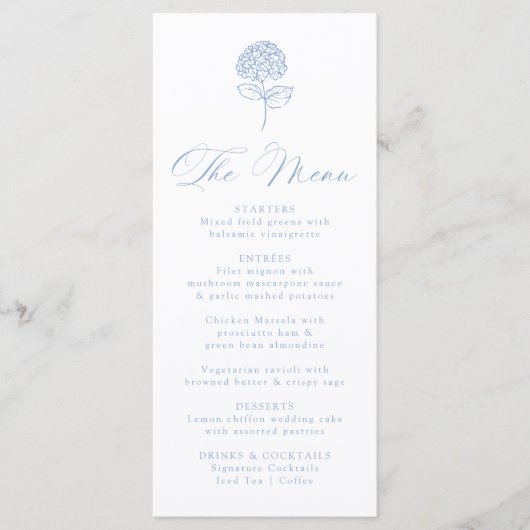 Classic Blue Hydrangea Wedding Menu (Voorkant)