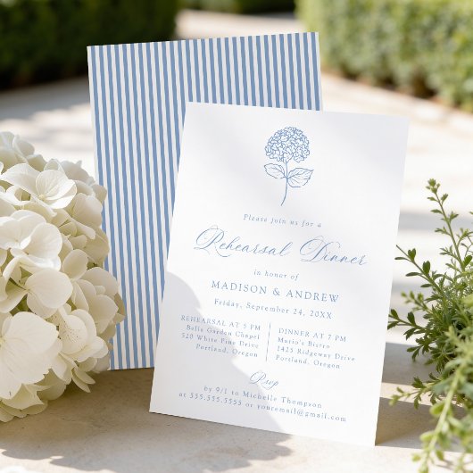 Classic Blue Hydrangea Wedding Rehearsal Dinner Kaart