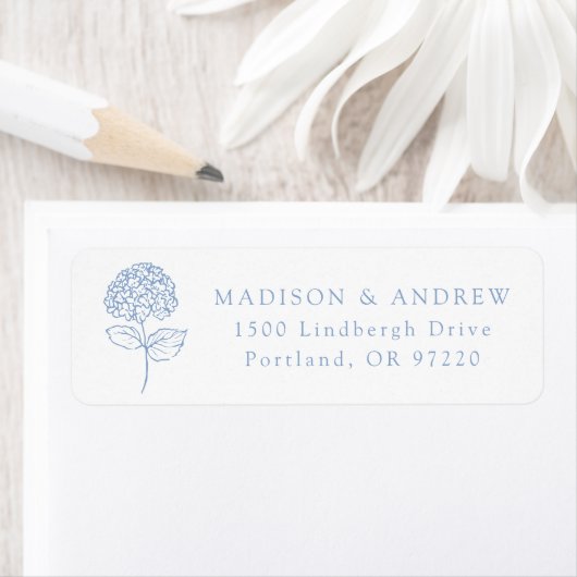 Classic Blue Hydrangea Wedding Return Address Etiket (Insitu)