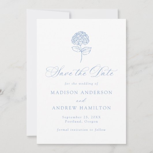 Classic Blue Hydrangea Wedding Save The Date (Voorkant)