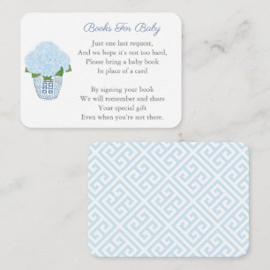 Classic Blue Hydrangeas Baby shower Breng een boek Informatiekaartje