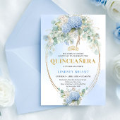 Classic Blue Hydrangeas Eucalyptus Quince Invite Kaart
