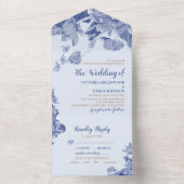 Classic Blue Lotus Floral Elegant Chinoiserie Chic All In One Uitnodiging (Binnen)