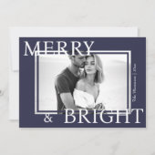Classic Blue Merry & Bright Bold Snowflake Photo Feestdagenkaart (Voorkant)