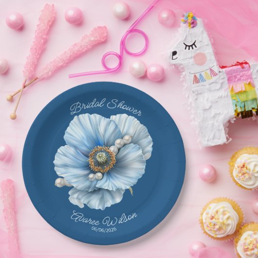 Classic Blue met Giant Blue Poppy Vrijgezellenfees Papieren Bordje (Feest)