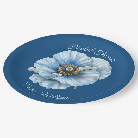 Classic Blue met Giant Blue Poppy Vrijgezellenfees Papieren Bordje (Gekanteld)