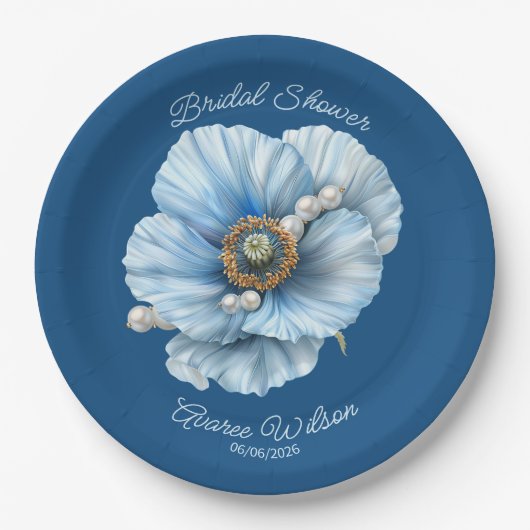 Classic Blue met Giant Blue Poppy Vrijgezellenfees Papieren Bordje (Voorkant)