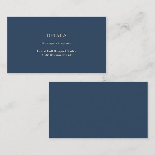 Classic Blue Modern Minimalist Weddenschap Details Informatiekaartje (Voorkant / Achterkant)