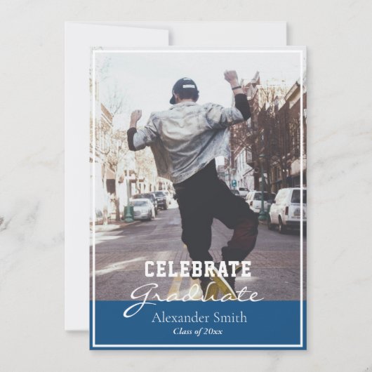 Classic Blue Modern Trendy Afstuderen Kaart (Voorkant)