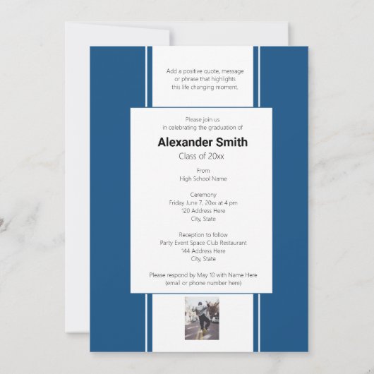 Classic Blue Modern Trendy Afstuderen Kaart (Achterkant)