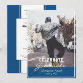 Classic Blue Modern Trendy Afstuderen Kaart (Voorkant / Achterkant)