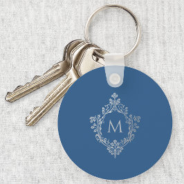 Classic Blue Monogram Initiaal   Crest Sleutelhanger