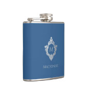 Classic Blue Monogram Naam Crest Initiaal Heupfles (Rechts)