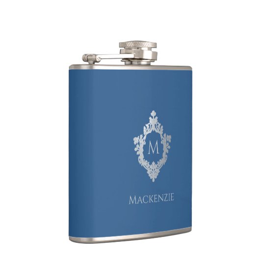 Classic Blue Monogram Naam Crest Initiaal Heupfles (Rechts)