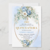 Classic Blue Peonies Greenery 15th Birthday Invite Kaart (Voorkant)