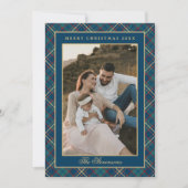 Classic Blue Plaid Krans Foto Kerst Feestdagenkaart (Voorkant)