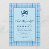 Classic Blue Plaid Race Horse Crest Derby Party Kaart (Voorkant)