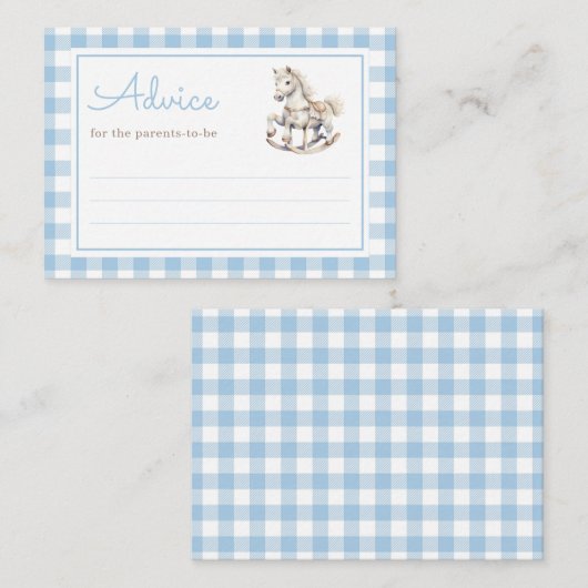 Classic Blue Plaid Rocking Horse Baby shower Advieskaart (Voorkant / Achterkant)