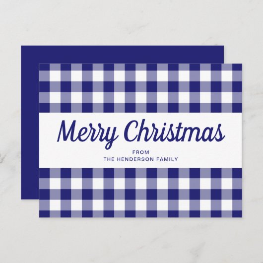 Classic Blue Plaid Vrolijk Kerstfeest Briefkaart (Voorkant / Achterkant)