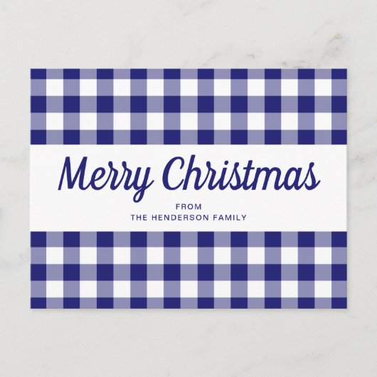 Classic Blue Plaid Vrolijk Kerstfeest Briefkaart (Voorkant)