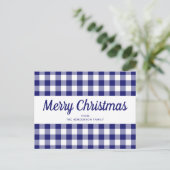 Classic Blue Plaid Vrolijk Kerstfeest Briefkaart (Staand voorkant)