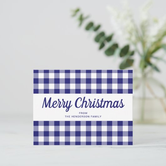 Classic Blue Plaid Vrolijk Kerstfeest Briefkaart (Staand voorkant)