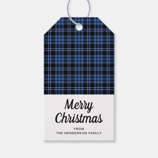 Classic Blue Plaid Vrolijk Kerstfeest Cadeaulabel (Voorkant)