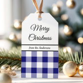 Classic Blue Plaid Vrolijk Kerstfeest Cadeaulabel