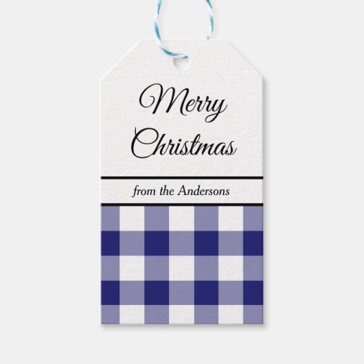 Classic Blue Plaid Vrolijk Kerstfeest Cadeaulabel (Voorkant)
