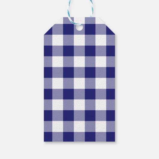 Classic Blue Plaid Vrolijk Kerstfeest Cadeaulabel (Achterkant)